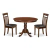 East West Furniture 3 Pc Set With A Round Kitchen Table And 2 Leather Kitchen Chairs In Mahogany In Brown