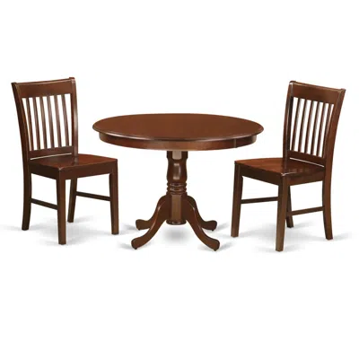 East West Furniture 3 Pc Set With A Round Kitchen Table And 2 Wood Dinette Chairs In Mahogany In Brown