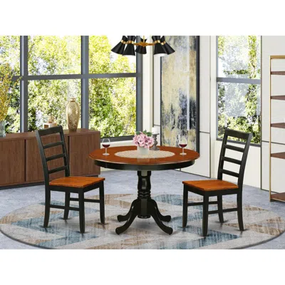 East West Furniture 3 Pc Set With A Round Small Table And 2 Leather Dinette Chairs In Black And Cherry