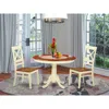 East West Furniture 3 Pc Set With A Round Small Table And 2 Leather Kitchen Chairs In Buttermilk And Cherry .
