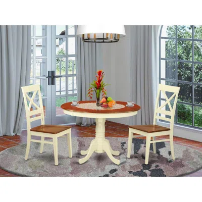 East West Furniture 3 Pc Set With A Round Small Table And 2 Leather Kitchen Chairs In Buttermilk And Cherry . In Multi