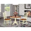 East West Furniture 3 Pc Set With A Round Small Table And 2 Leather Kitchen Chairs In Buttermilk And Cherry .