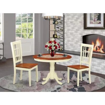 East West Furniture 3 Pc Set With A Round Small Table And 2 Wood Dinette Chairs In Buttermilk And Cherry .