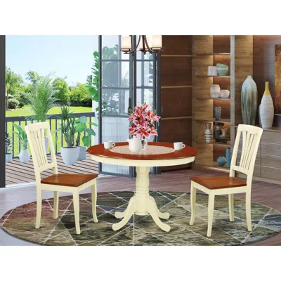East West Furniture 3 Pc Set With A Round Small Table And 2 Wood Dinette Chairs In Buttermilk And Cherry . In White