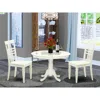 East West Furniture 3 Pc Set With A Round Small Table And 2 Wood Dinette Chairs In Linen White