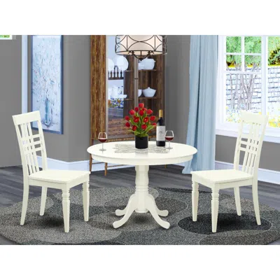 East West Furniture 3 Pc Set With A Round Small Table And 2 Wood Dinette Chairs In Linen White In Blue