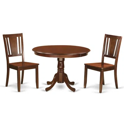 East West Furniture 3 Pc Set With A Round Small Table And 2 Wood Dinette Chairs In Mahogany In Brown