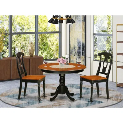 East West Furniture 3 Pc Set With A Round Small Table And 2 Wood Dinette In Black And Cherry .