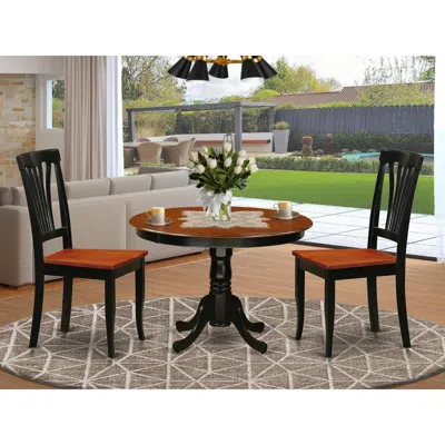 East West Furniture 3 Pc Set With A Round Table And 2 Wood Dinette Chairs In Black And Cherry In Multi