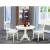 East West Furniture 3 Pc Set With A Round Table And 2 Wood Dinette Chairs In Linen White