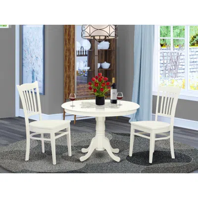 East West Furniture 3 Pc Set With A Round Table And 2 Wood Dinette Chairs In Linen White