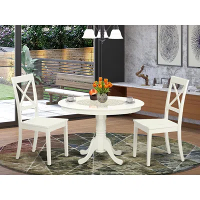 East West Furniture 3 Pc Set With A Round Table And 2 Wood Dinette Chairs In Linen White In Blue
