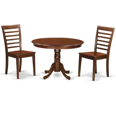 East West Furniture 3 Pc Set With A Round Table And 2 Wood Dinette Chairs In Mahogany In Brown