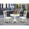 East West Furniture 3 Pc Set With A Round Table And 2 Wood Dinette Chairs With Stunning Linen White .