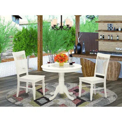 East West Furniture 3 Pc Set With A Table And 2 Wood Dinette Chairs In Linen White.