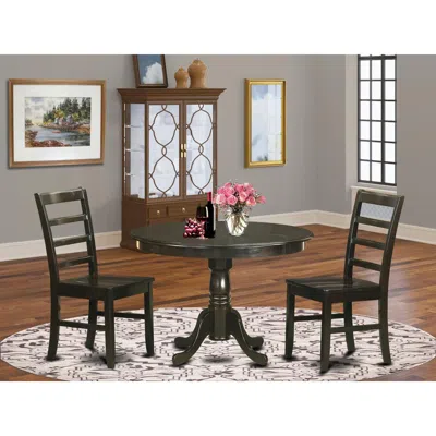 East West Furniture 3 Pc Small Kitchen Table And Chairs Set-kitchen Table And 2 Dinette Chairs. In Black