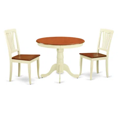 East West Furniture 3 Pc Small Kitchen Table And Chairs Set-small Table Plus 2 Dining Chairs In Brown