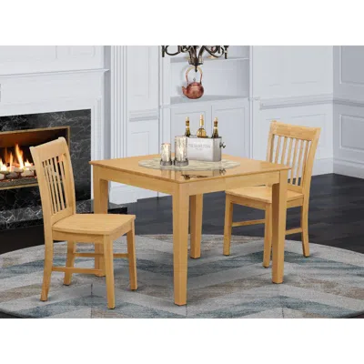 East West Furniture 3 Pc Small Kitchen Table Set - Square Kitchen Table And 2 Dinette Chairs In Brown