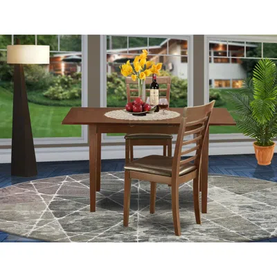 East West Furniture 3 Pc Small Kitchen Table Set - Table With Leaf And 2 Kitchen Dining Chairs In Brown