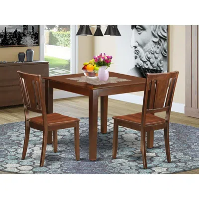 East West Furniture 3 Pc Small Kitchen Table Set With A Table And 2 Dining Chairs In Mahogany In Brown