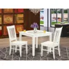 East West Furniture 3 Pc Square Kitchen Table And 2 Hard Wood Chairs For Dining Room In Linen White