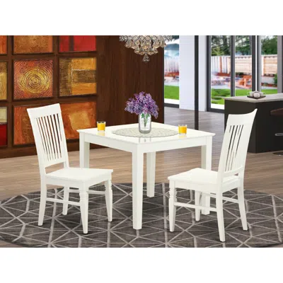 East West Furniture 3 Pc Square Kitchen Table And 2 Hard Wood Chairs For Dining Room In Linen White