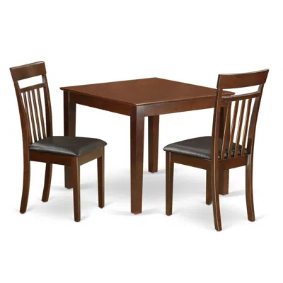 East West Furniture 3 Pc Table And Chair Set With A Dining Table And 2 Kitchen Chairs In Mahogany In Brown