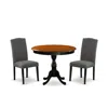 East West Furniture 3-pc Wooden Dining Set Includes A Wood Table And 2 Dark Gotham Grey Linen Fabric Kitchen Chairs With