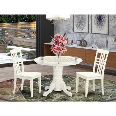 East West Furniture 3 Pckitchen Table Set With A Dining Table And 2 Dining Chairs In Linen White