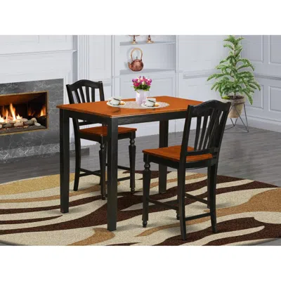 East West Furniture 3 Pcpub Table Set-pub Table And 2 Bar Stools In Black