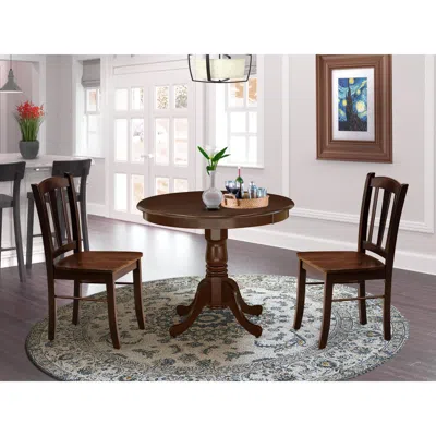 East West Furniture 3-piece Dinette Room Set- 2 Dining Room Chair And Dining Room Table - Wooden Seat And Slatted Chair  In Brown