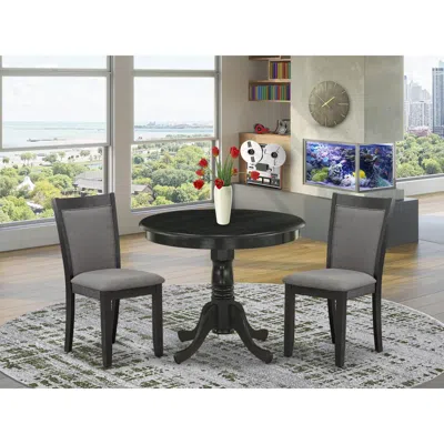 East West Furniture 3-piece Dinette Room Set Consists Of A Wooden Dining Table And 2 Dark Gotham Grey Linen Fabric Uphol In Black