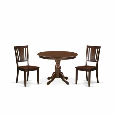 East West Furniture 3 Piece Dinette Set - Mahogany Dining Room Table And 2 Mahogany Kitchen & Dining Room Chairs In Brown