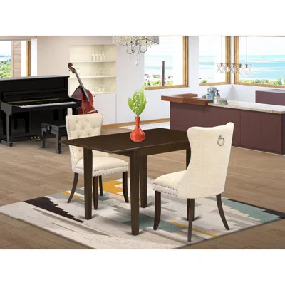 East West Furniture 3 Piece Dinette Set Consists Of A Rectangle Dining Table With Dropleaf