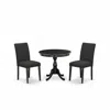 East West Furniture 3 Piece Dinette Set Contains 1 Wooden Dining Table And 2 Black Linen Fabric Dinning Chairs With High