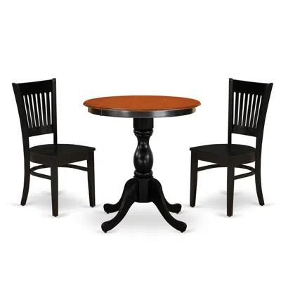 East West Furniture 3-piece Dinette Set Contains A Kitchen Table And 2 Dining Chairs With Slatted Back - Black Finish