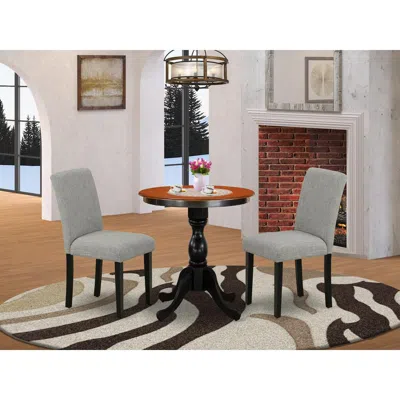 East West Furniture 3-piece Dinette Set Include A Wooden Table And 2 Shitake Linen Fabric Padded Chairs With High Back - In Brown