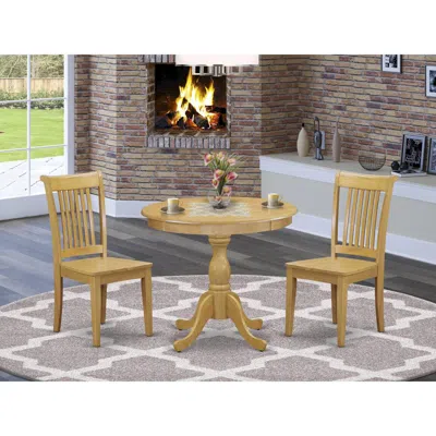 East West Furniture 3 Piece Dinette Set Includes 1 Wood Dining Table And 2 Oak Wood Dining Chairs With Slatted Back - Oa