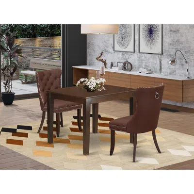 East West Furniture 3 Piece Dining Room Furniture Set In Brown