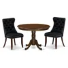 East West Furniture 3 Piece Dining Room Furniture Set Includes A Round Wooden Table With Pedestal And 2 Upholstered Chai In Black