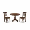 East West Furniture 3 Piece Dining Room Set - Mahogany Wood Table And 2 Mahogany Kitchen & Dining Room Chairs With Slatt In Brown