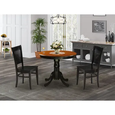 East West Furniture 3-piece Dining Room Set- 2 Kitchen Chair And Modern Dining Room Table - Wooden Seat And Slatted Chai