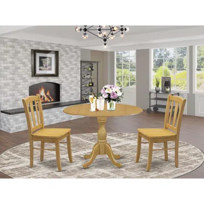 East West Furniture 3-piece Dining Room Set- 2 Wood Chair With Wooden Seat And Slatted Chair Back - Dropleafs Round Dini In Green