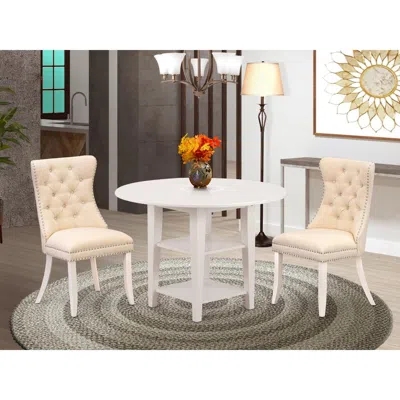 East West Furniture 3 Piece Dining Room Set In Neutral