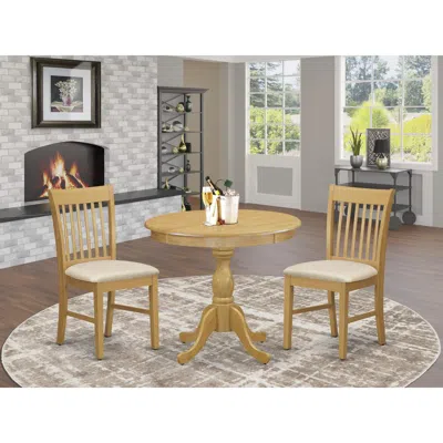 East West Furniture 3 Piece Dining Room Set Consists Of 1 Wooden Dining Table And 2 Oak Linen Fabric Dining Room Chairs 