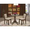 East West Furniture 3-piece Dining Room Set Consists Of A Pedestal Table With Drop Leaves And 2 Light Tan Linen Fabric D