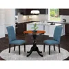 East West Furniture 3-piece Dining Room Set Include A Round Table And 2 Blue Linen Fabric Parson Chairs With Button Tuft