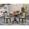 East West Furniture 3-piece Dining Room Set Includes A Wood Table With Drop Leaves And 2 Light Tan Linen Fabric Upholste
