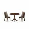 East West Furniture 3 Piece Dining Room Table Set - Kitchen Table And 2 Mahogany Linen Fabric Dining Room Chairs In Brown