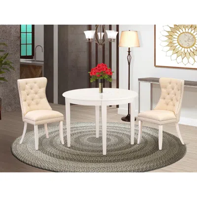 East West Furniture 3 Piece Dining Room Table Set In White